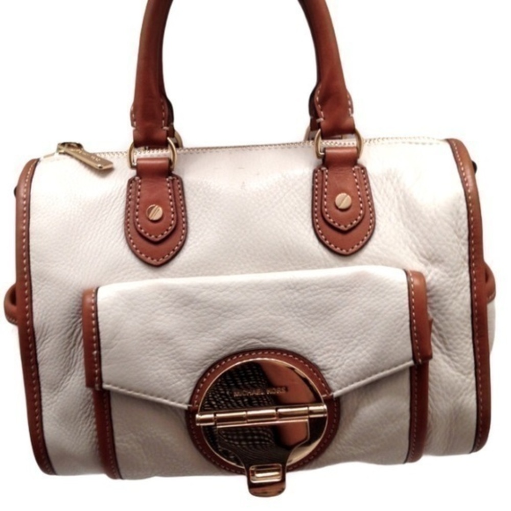 Michael Kors white and brown leather satchel